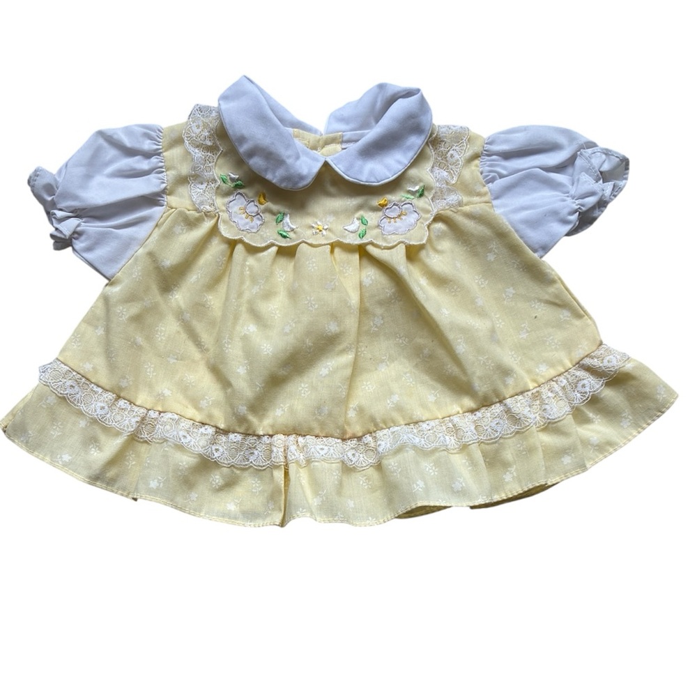 Mini Togs Vintage Baby Girls’ Yellow Embroidered Floral Dress Size Newborn-14lbs